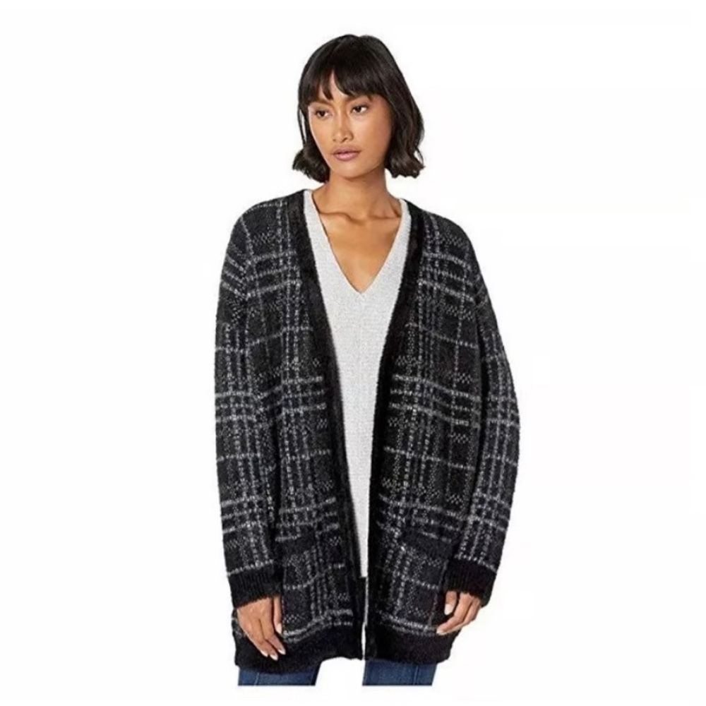 Joan Vass Soft Furry Cardigan Sweater size medium pockets